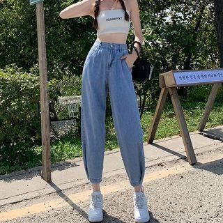 High Waist Washed Cropped Baggy Jeans