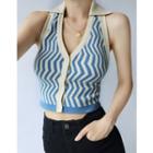 V-neck Two-tone Striped Knit Sleeveless Top