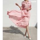 Drawstring-waist Slit-side Maxi Shirtdress