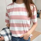 Elbow Sleeve Striped T-shirt