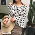 Off Shoulder Dotted Print Ruffled Top