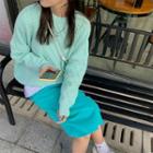 Long-sleeve Cable Knit Sweater / Corduroy Midi Skirt