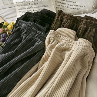 Elastic High-waist Corduroy Wide-leg Pants