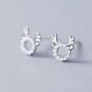 925 Sterling Silver Rhinestone Deer Hoop Earring S925 Silver - 1 Pair - One Size