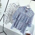 Floral Print Frilled Short-sleeve Chiffon Blouse