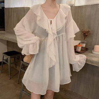 Long-sleeve Ruffled Mini Dress