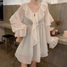 Long-sleeve Ruffled Mini Dress