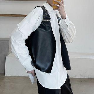 Faux-leather Buckled Vest Black - One Size