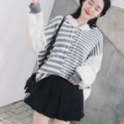 Set: Striped Knitted Hoodie + Pleated A-line Skirt
