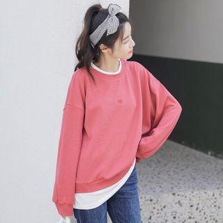 Mock Two-piece Heart Print Sweatshirt