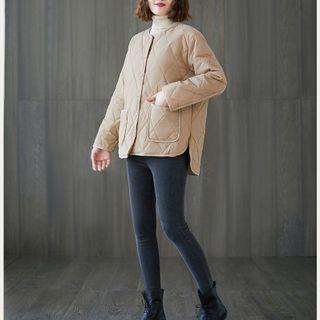 Plain Quilted Button-up Jacket