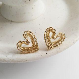 Heart Alloy Earring 1 Pair - S925 Silver - Earring - Love Heart - Gold - One Size