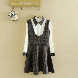 Set: Blouse + Plaid Jumper Dress