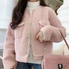 Fluffy Buttoned Jacket Pink - One Size