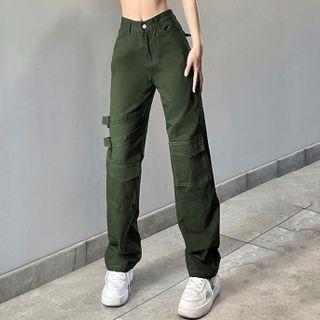 High-waist Pocket Straight-fit Cargo Jeans