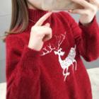 Mock-neck Deer Jacquard Sweater