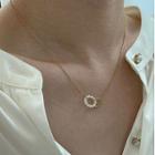 Stainless Steel Faux Pearl Hoop Pendant Necklace E86 - Gold & White - One Size