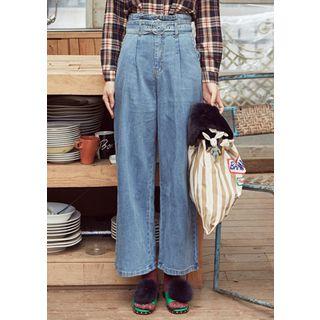 Belted Washed Wide-leg Jeans