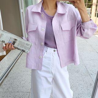 Pastel-color Linen Blend Trucker Jacket