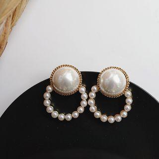 Faux Pearl Hoop Dangle Earring 1 Pair - One Size