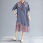 Elbow-sleeve Lace Paneled Midi T-shirt Dress As Shown In Figure - One Size