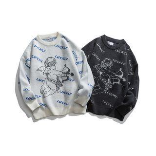 Long-sleeve Angel Printed Knit Sweater