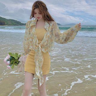 Flower-print Light Shirt / Sleeveless Mini Dress