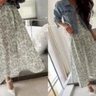 Floral Flared Long A-line Skirt Cream - One Size