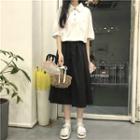 Short Sleeve Polo Shirt / A-line Midi Skirt