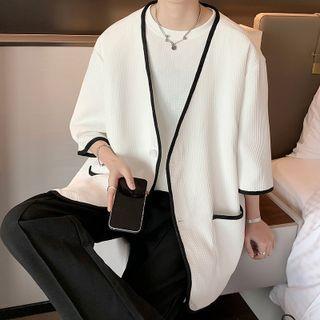 3/4-sleeve Contrast Trim Single-breasted Jacket