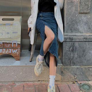 Split-side Slim-fit Denim Skirt