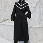 Striped Half-zip Drawstring Midi Pullover Dress Black - One Size
