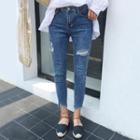 Distressed Silm-fit Cropped Jeans