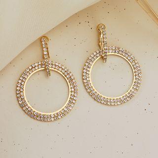 Rhinestone Hoop Dangle Earring 1 Pair - 925 Silver Needle - Gold - One Size