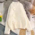 Mock-neck Bow Accent Ribbed Knit Sweater