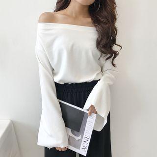 Off-shoulder Flared-sleeve Knit Top
