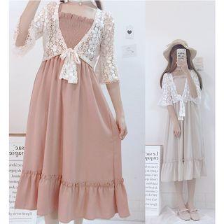 Strappy Ruffle Midi Dress / Light Jacket