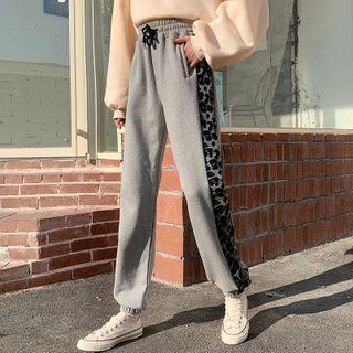 Leopard Panel Straight-cut Sweatpants