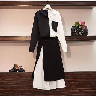 Set: Two Tone Shirt + A-line Midi Skirt