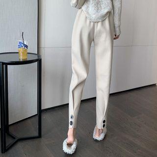 Button-accent High Waist Straight Leg Pants