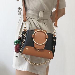Chain Detailed Color Panel Shoulder Bag