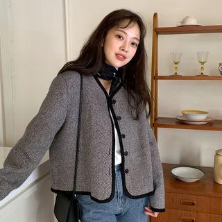 Buttoned Piped Wool Blend Jacket