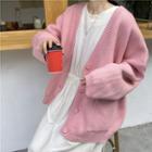 Pocket Detail V-neck Cardigan Sweater - Pink - One Size
