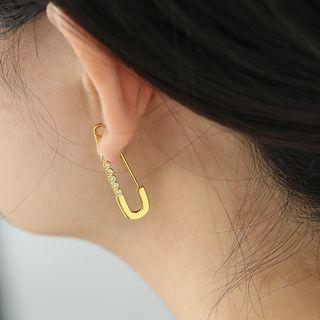 Rhinestone Safety Pin Hoop Earring
