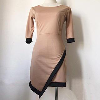 Contrast-trim Asymmetric-hem Dress