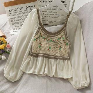 Patchwork Off-shoulder Embroidered Peplum Top