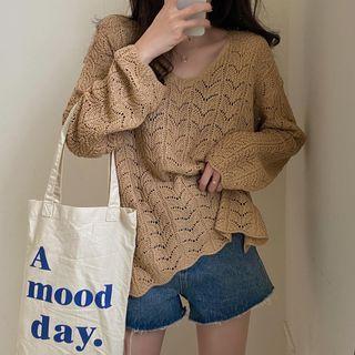 V-neck Cutout Oversize Knit Top