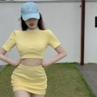 Short-sleeve Mock Neck T-shirt / Mini Skirt