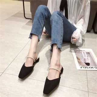 Faux Pearl Strap Slingback Round Heel Sandals