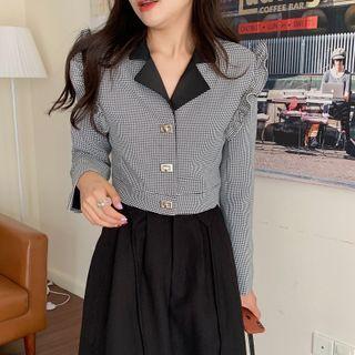 Notch Lael Plaid Single-breasted Jacket / Midi A-line Skirt